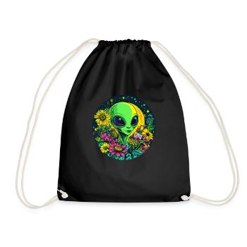 Alien with flower meadow - Drawstring Bag - black - Front