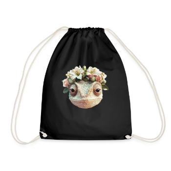 Chameleon with flower wreath - Drawstring Bag - black - Front