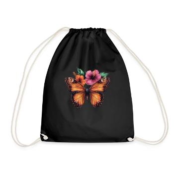 Butterfly with flowers - Drawstring Bag - black - Front