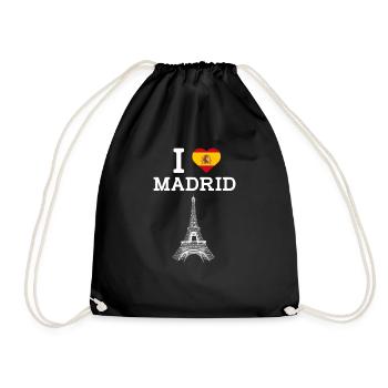 I Love Madrid Spain Tower Lover Cool Heart Flag - Drawstring Bag - black - Front
