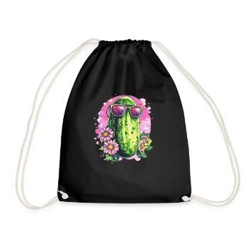 Coole Gurke mit Sonnenbrille - Turnbeutel - Schwarz - Vorne