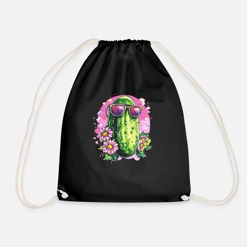 Coole Gurke mit Sonnenbrille - Turnbeutel - Schwarz
