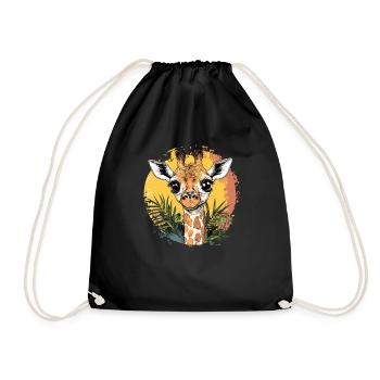 Curious Giraffe Illustration - Drawstring Bag - black - Front