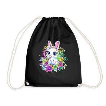 Regenbogen-Hase im Blumenfeld - Turnbeutel - Schwarz - Vorne
