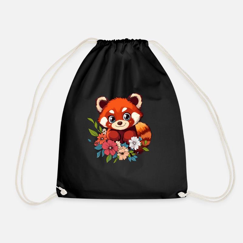Roter Panda mit Blumen - Turnbeutel - Schwarz