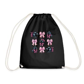 Coquette Bow Raven Crow Bird Girl Mom Pink - Drawstring Bag - black - Front