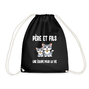 Father and Son Cat Dad Duo Matching Father's Day - Drawstring Bag - black - Front