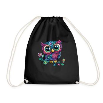 Colorful owl on branch - Drawstring Bag - black - Front