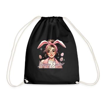 Joyeuses Pâques Fille avec des oreilles de lapin - Sac de sport léger - noir - Devant