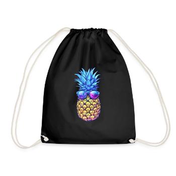 Stylish pineapple with sunglasses - Drawstring Bag - black - Front