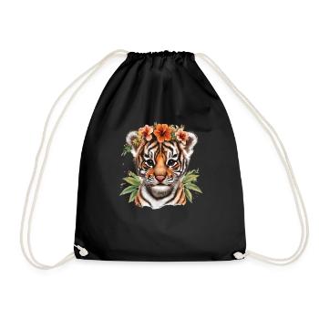 Tiger baby with flower crown - Drawstring Bag - black - Front