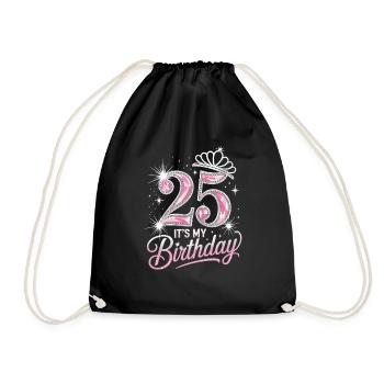 25th Birthday Crown Glitter - Drawstring Bag - black - Front