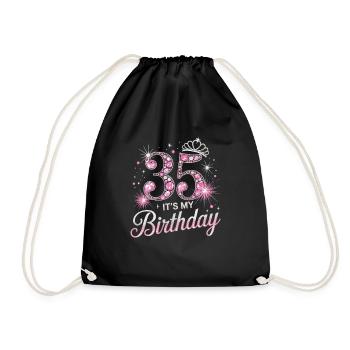 35. Geburtstag Glitzer Krone und Rosa Edelsteine - Turnbeutel - Schwarz - Vorne
