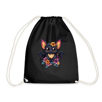 Bat with flower wreath - Drawstring Bag - black - Front