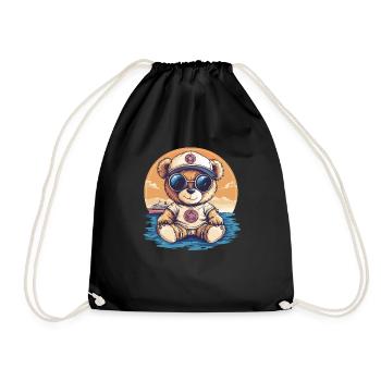 Teddybär mit Sonnenbrille - Turnbeutel - Schwarz - Vorne