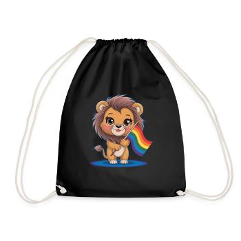 Niedlicher Löwe Mit Regenbogenfahne - Turnbeutel - Schwarz - Vorne