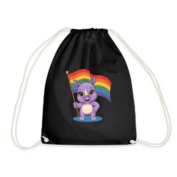 Niedliches Nashorn Mit Regenbogenfahne - Turnbeutel - Schwarz - Vorne