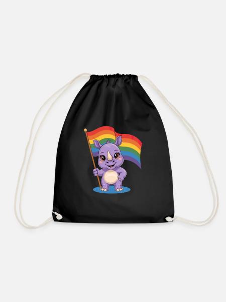Niedliches Nashorn Mit Regenbogenfahne - Turnbeutel - Schwarz