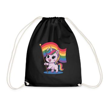 Niedliches Einhorn Mit Regenbogenfahne - Turnbeutel - Schwarz - Vorne