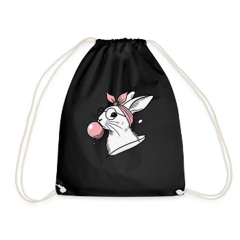Ostern Hase Mit Kaugummiblase Im Retro Vintage - Turnbeutel - Schwarz - Vorne