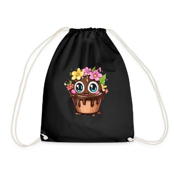 Cupcake with flowers - Drawstring Bag - black - Front