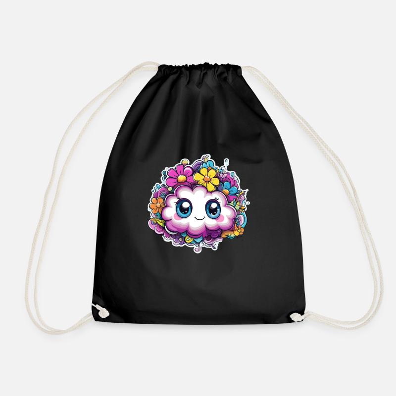 Happy Flower Cloud - Drawstring Bag - black