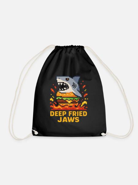 Deep Fried Jaws Pixel Shark Burger - Turnbeutel - Schwarz
