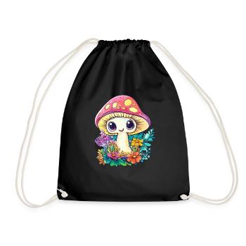 Happy toadstool in the flower field - Drawstring Bag - black - Front