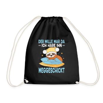Faultier Schlafshirt Pyjama Der Wille War Da Ich - Turnbeutel - Schwarz - Vorne