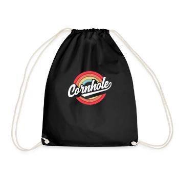 Cornhole Player Retro Circle Design - Drawstring Bag - black - Front