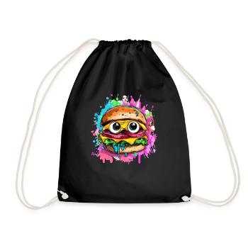 Burger with a comic face - Drawstring Bag - black - Front