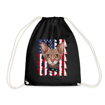 USA Sphynx Cat in Front of Flag - Drawstring Bag - black - Front