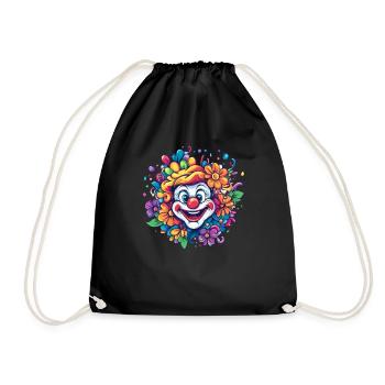 Fröhlicher Clown mit Blumen - Turnbeutel - Schwarz - Vorne
