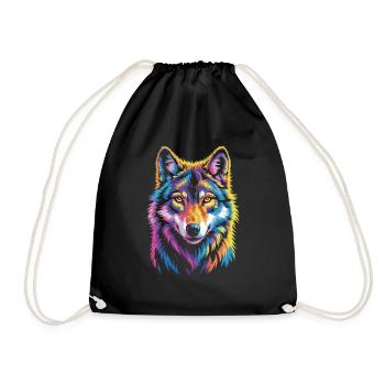 Colorful wolf – wild and free - Drawstring Bag - black - Front