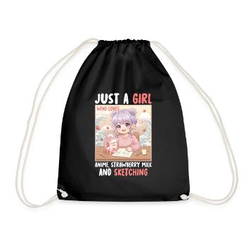 Just a Girl Who Loves Anime Strawberry Milk and - Drawstring Bag - black - Front