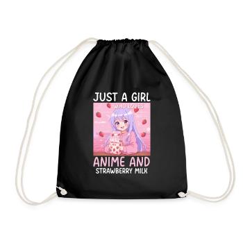 Just a Girl Who Loves Anime Strawberry Milk - Turnbeutel - Schwarz - Vorne