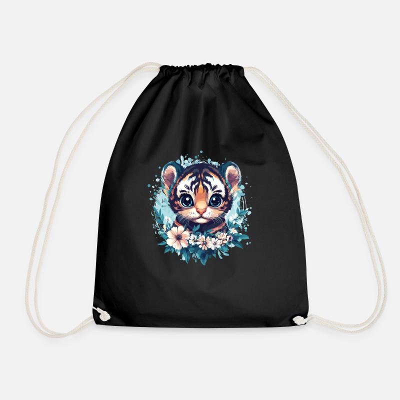 Mignon bébé tigre avec couronne de fleurs - Sac de sport léger - noir