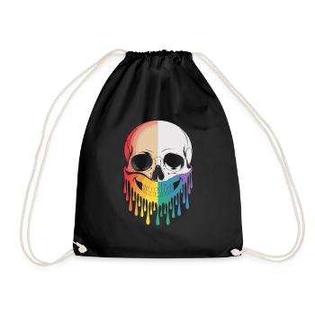 Skull mit Regenbogen-Lächeln - Turnbeutel - Schwarz - Vorne