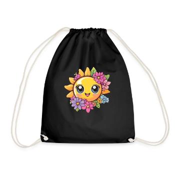 Soleil avec couronne de fleurs - Sac de sport léger - noir - Devant