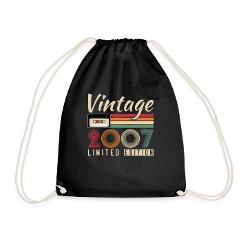 Jahrgang 2007 Retro Geburtstagsgeschenk - Turnbeutel - Schwarz - Vorne