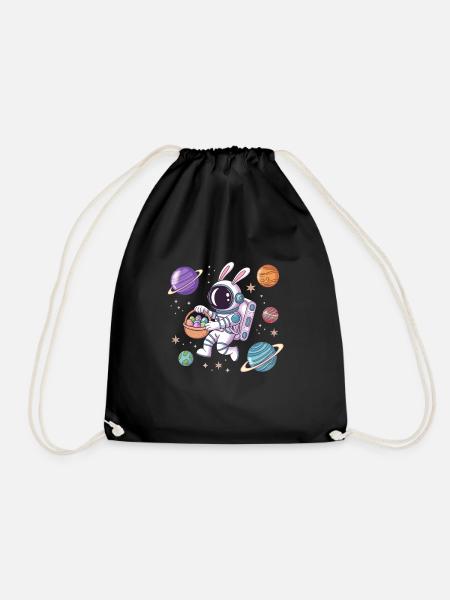 Lapin de Pâques astronaute dans l’espace avec des planètes - Sac de sport léger - noir