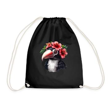 Toucan with flower wreath - Drawstring Bag - black - Front