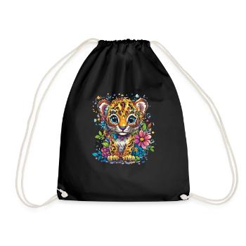 Little leopard with flowers - Drawstring Bag - black - Front