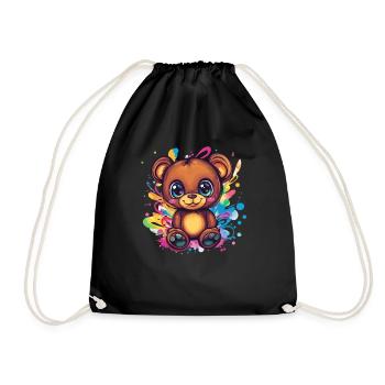 Ours en peluche coloré avec des éclaboussures de peinture - Sac de sport léger - noir - Devant
