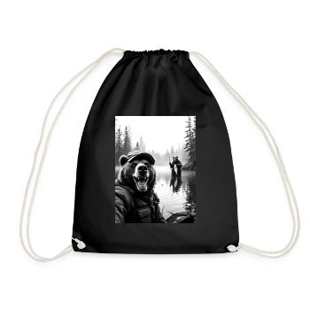 Selfie d’ours de pêche - Sac de sport léger - noir - Devant