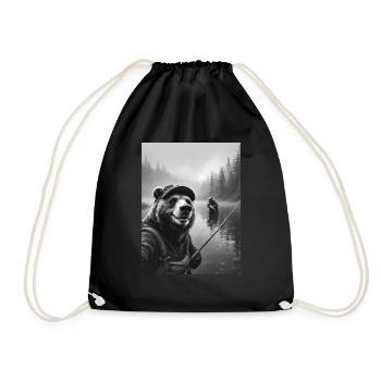 Selfie d’ours de pêche - Sac de sport léger - noir - Devant