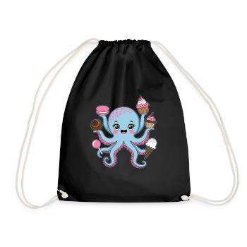 Octopus Cake Kids Squid - Drawstring Bag - black - Front