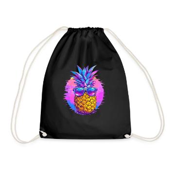 Pineapple with retro sunglasses - Drawstring Bag - black - Front