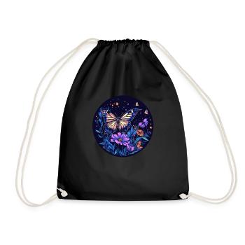 Night butterfly in the flower field - Drawstring Bag - black - Front