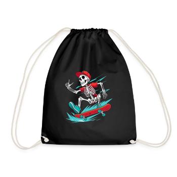 Skateboarder Skeleton, Skateboarder - Drawstring Bag - black - Front